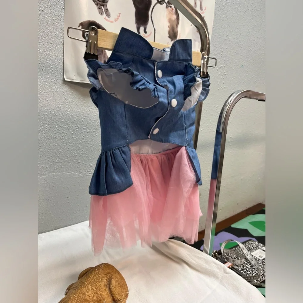 Navy and pink denim dress for dogs